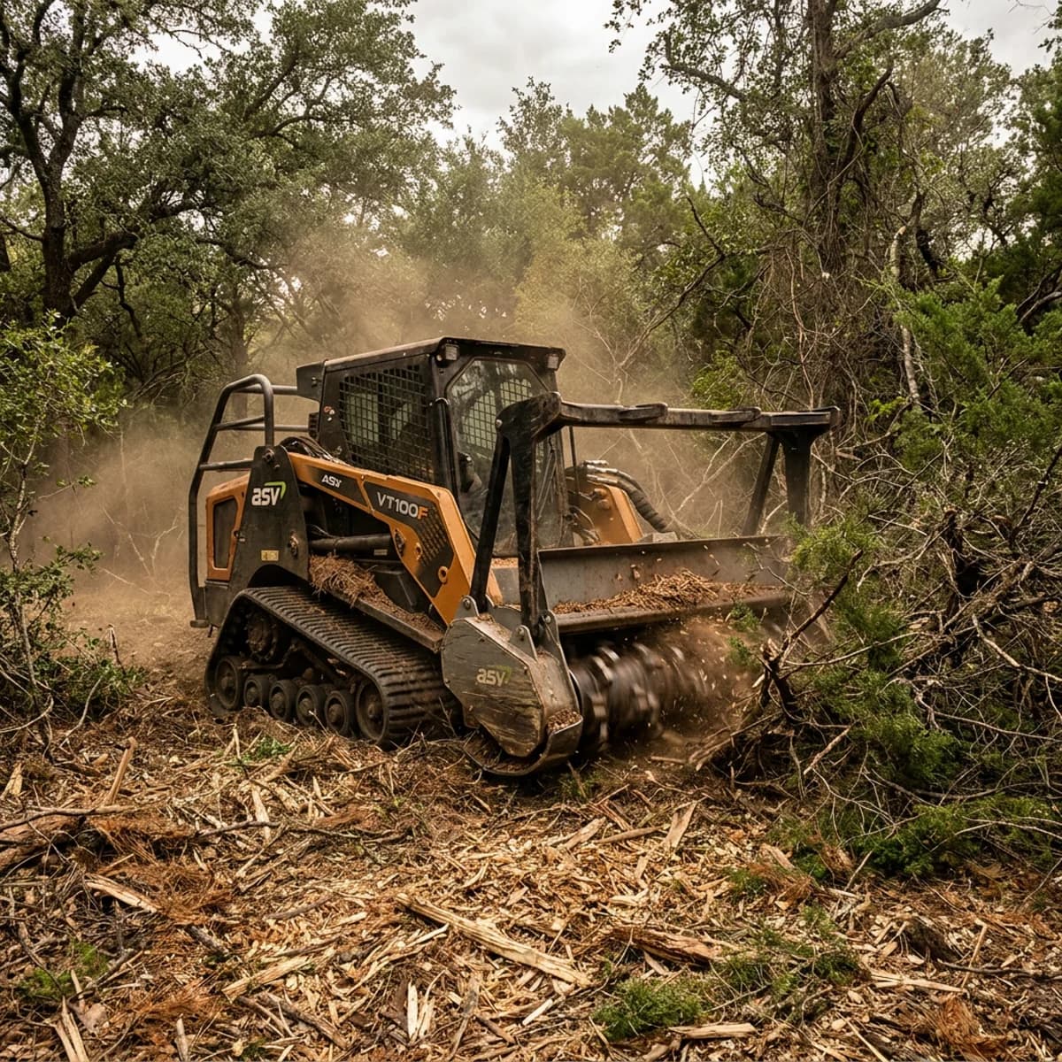 Tracked forestry mulcher clearing dense brush