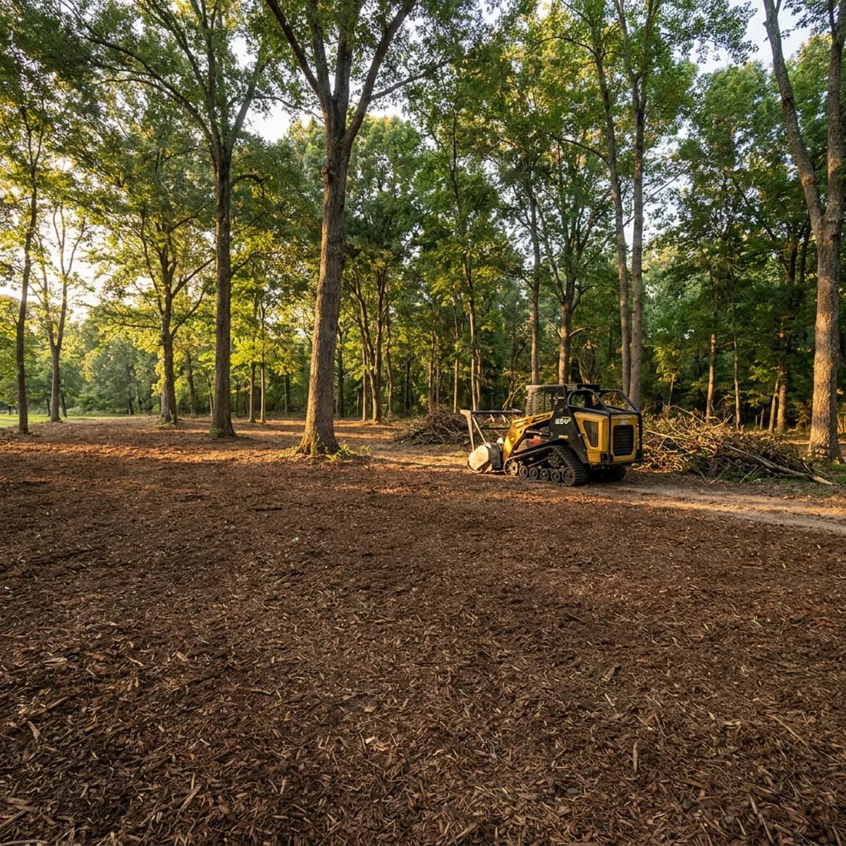 Finished woodland clearing with mature trees preserved