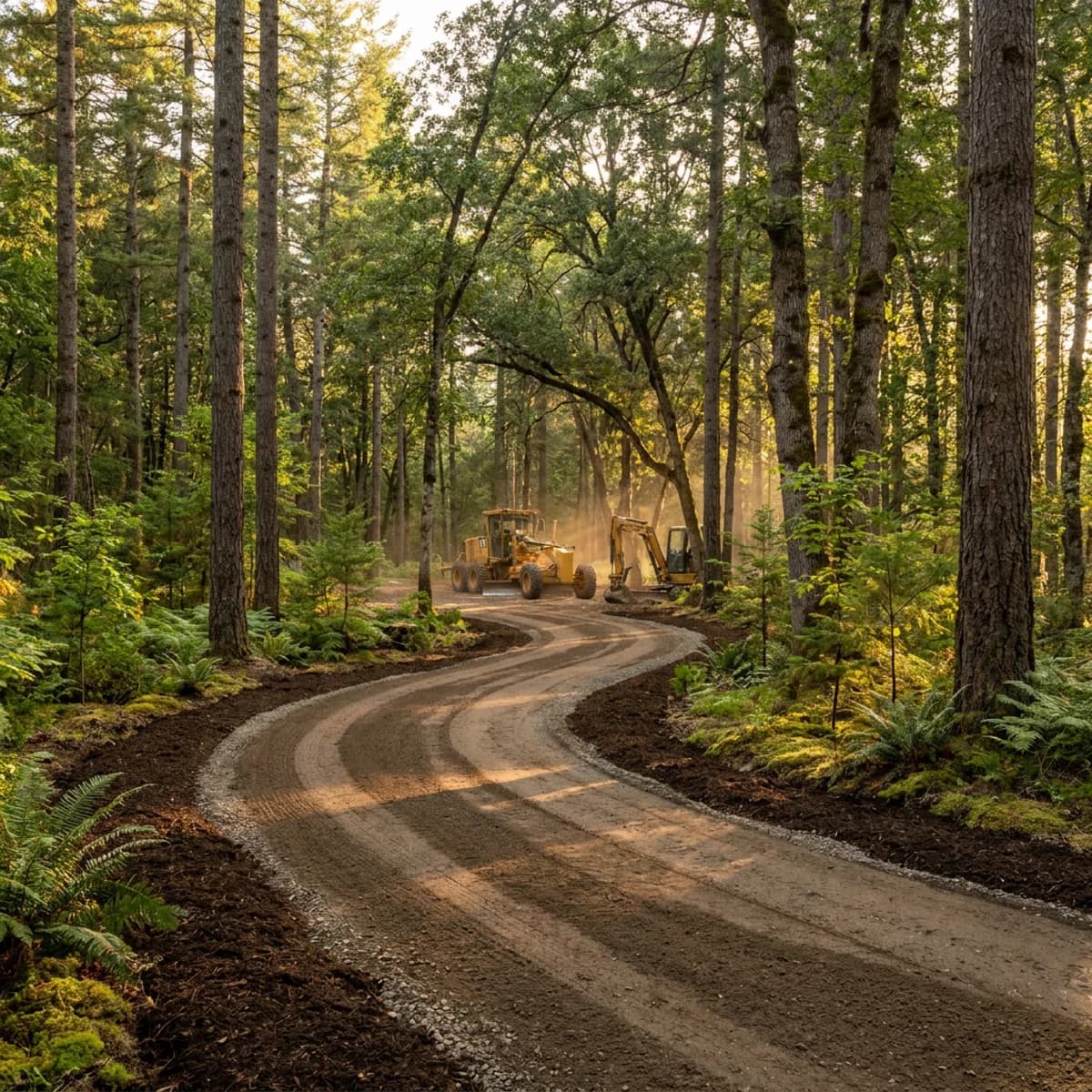 Finished access route through retained woodland