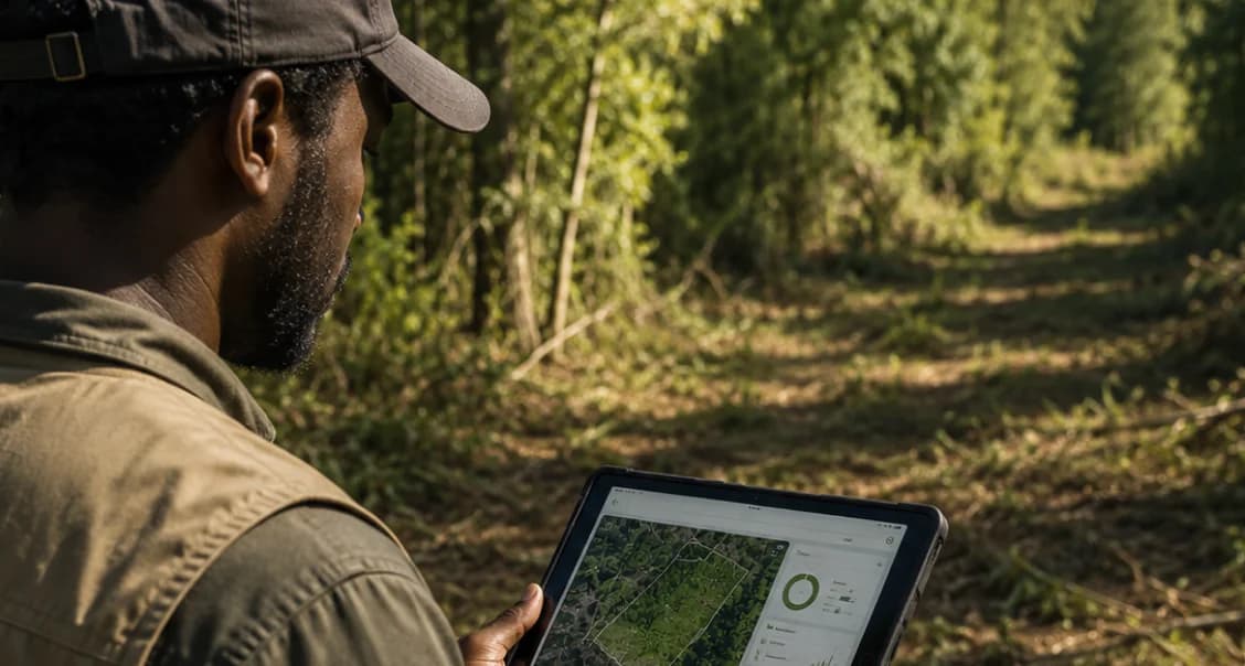 Land assessor reviewing property access on a tablet