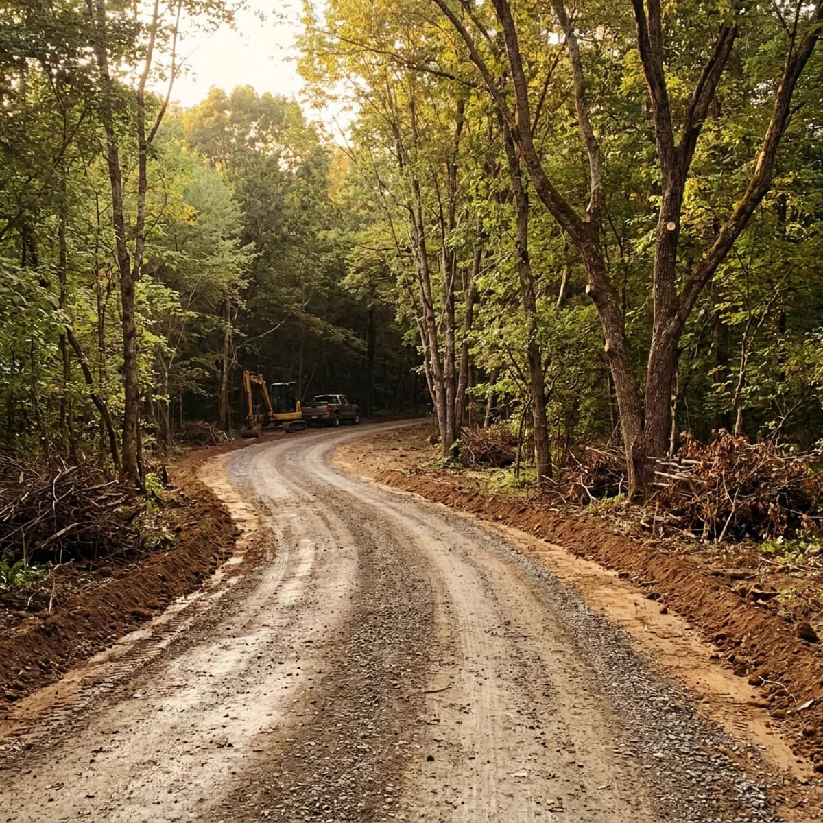 Reopened access road through woodland