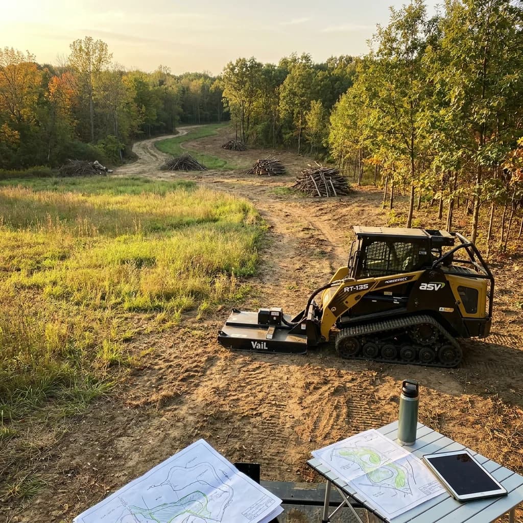 Site maps and equipment beside a planned access route